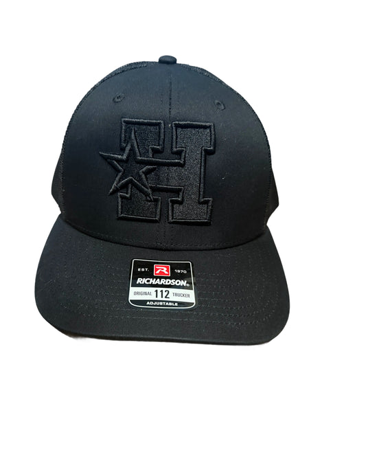 Richardson Black Snapback- all black puff H