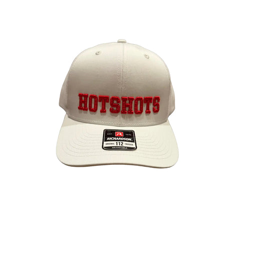 All white w/red lettering Richardson 112 snapback